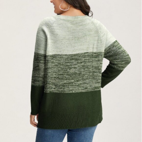 BloomChic Plus Size XL Colorblock Contrast Heather Button Detail Pullover - Picture 2 of 5